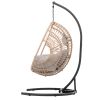 Outdoor Indoor Swing Egg Chair Natural Color Wicker with Beige Cushion