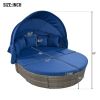 GO Outdoor Rattan Daybed Sunbed with Retractable Canopy Wicker Furniture, Round Outdoor Sectional Sofa Set, Gray Wicker Furniture Clamshell Seating