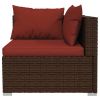 4 Piece Patio Lounge Set with Cushions Brown Poly Rattan