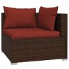 4 Piece Patio Lounge Set with Cushions Brown Poly Rattan