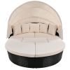 GO Outdoor Rattan Daybed Ssunbed with Retractable Canopy Wicker Furniture, Round Outdoor Sectional Sofa Set, Black Wicker Furniture Clamshell Seating