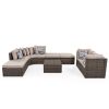 GO 8-piece Outdoor Wicker Sofa Set, Rattan Sofa Lounger with Colorful Pillows, Conversation Sofa, For Patio, Garden, Deck, Brown Wicker, Beige Cushion