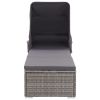 Sun Lounger with Canopy and Cushion Poly Rattan Gray