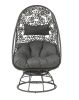 ACME Hikre Patio Lounge Chair & Side Table, Clear Glass, Charcoal Fabric & Black Wicker