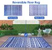 4.98x8FT Reversible Outdoor Rug Waterproof Mat with Storage Bag Portable Plastic Carpet Indoor Outdoor Activity for Picnic Patio Deck RV Blue & White