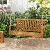 2-Seat Acacia Wood Porch Swing Bench with 2 Hanging Hemp Ropes