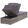 Sun Lounger with Canopy and Cushion Poly Rattan Gray