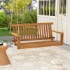 2-Seat Acacia Wood Porch Swing Bench with 2 Hanging Hemp Ropes