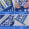 4.98x8FT Reversible Outdoor Rug Waterproof Mat with Storage Bag Portable Plastic Carpet Indoor Outdoor Activity for Picnic Patio Deck RV Blue & White