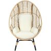 Patio PE Wicker Egg Chair Model 4 with Natural Color Rattan Beige Cushion and Side Table