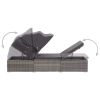 Sun Lounger with Canopy and Cushion Poly Rattan Gray