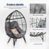 Outdoor Patio Wicker Egg Chair Indoor Basket Wicker Chair with Grey Cushion for Backyard Poolside