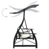 3-Seater Garden Swing Bench with Canopy Poly Rattan Black