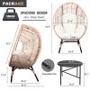 3 Piece Patio Egg Chairs Set with Side Table, Natural Color PE Rattan and Beige Cushion