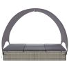 Double Sun Lounger with Canopy Poly Rattan Gray