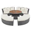 TOPMAX Patio 5-Piece Round Rattan Sectional Sofa Set All-Weather PE Wicker Sunbed Daybed with Round Liftable Table and Washable Cushions