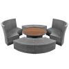 TOPMAX Patio 5-Piece Round Rattan Sectional Sofa Set All-Weather PE Wicker Sunbed Daybed with Round Liftable Table and Washable Cushions