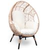 3 Piece Patio Egg Chairs Set with Side Table, Natural Color PE Rattan and Beige Cushion