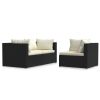 3 Piece Patio Lounge Set with Cushions Black Poly Rattan