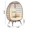 Manhattan Comfort Spezia Freestanding Steel and Rattan Outdoor Egg Chair with Cushions in Cream