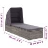 Sun Lounger with Canopy and Cushion Poly Rattan Gray