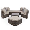 GO 8-piece Outdoor Wicker Sofa Set, Rattan Sofa Lounger with Colorful Pillows, Conversation Sofa, For Patio, Garden, Deck, Brown Wicker, Beige Cushion