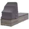 Sun Lounger with Canopy and Cushion Poly Rattan Gray