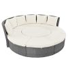 TOPMAX Patio 5-Piece Round Rattan Sectional Sofa Set All-Weather PE Wicker Sunbed Daybed with Round Liftable Table and Washable Cushions