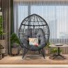 Outdoor Patio Wicker Egg Chair Indoor Basket Wicker Chair with Grey Cushion for Backyard Poolside