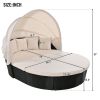 GO Outdoor Rattan Daybed Ssunbed with Retractable Canopy Wicker Furniture, Round Outdoor Sectional Sofa Set, Black Wicker Furniture Clamshell Seating