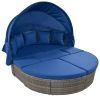 GO Outdoor Rattan Daybed Sunbed with Retractable Canopy Wicker Furniture, Round Outdoor Sectional Sofa Set, Gray Wicker Furniture Clamshell Seating