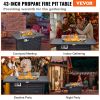 VEVOR Gas Fire Pit Table, 43" 50,000 BTU, Propane Outdoor Wicker Patio Fire Pits with Carbon Steel Tabletop, Lava Rock, Glass Wind Guard, Cover