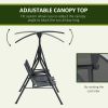 Outsunny 2-Seat Patio Swing Chair, Outdoor Canopy Swing Glider with Pivot Storage Table, Cup Holder, Adjustable Shade, Bungie Seat Suspension