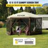 VEVOR Camping Gazebo Screen Tent; 12 x 12ft; 6 Sided Pop-up Canopy Shelter Tent with Mesh Windows; Portable Carrying Bag; Stakes