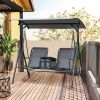 Outsunny 2-Seat Patio Swing Chair, Outdoor Canopy Swing Glider with Pivot Storage Table, Cup Holder, Adjustable Shade, Bungie Seat Suspension