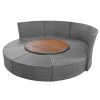 TOPMAX Patio 5-Piece Round Rattan Sectional Sofa Set All-Weather PE Wicker Sunbed Daybed with Round Liftable Table and Washable Cushions