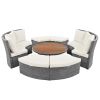 TOPMAX Patio 5-Piece Round Rattan Sectional Sofa Set All-Weather PE Wicker Sunbed Daybed with Round Liftable Table and Washable Cushions