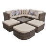 GO 8-piece Outdoor Wicker Sofa Set, Rattan Sofa Lounger with Colorful Pillows, Conversation Sofa, For Patio, Garden, Deck, Brown Wicker, Beige Cushion