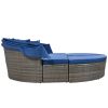 GO Outdoor Rattan Daybed Sunbed with Retractable Canopy Wicker Furniture, Round Outdoor Sectional Sofa Set, Gray Wicker Furniture Clamshell Seating