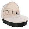 GO Outdoor Rattan Daybed Ssunbed with Retractable Canopy Wicker Furniture, Round Outdoor Sectional Sofa Set, Black Wicker Furniture Clamshell Seating