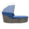 GO Outdoor Rattan Daybed Sunbed with Retractable Canopy Wicker Furniture, Round Outdoor Sectional Sofa Set, Gray Wicker Furniture Clamshell Seating