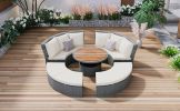 TOPMAX Patio 5-Piece Round Rattan Sectional Sofa Set All-Weather PE Wicker Sunbed Daybed with Round Liftable Table and Washable Cushions