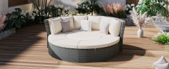 TOPMAX Patio 5-Piece Round Rattan Sectional Sofa Set All-Weather PE Wicker Sunbed Daybed with Round Liftable Table and Washable Cushions