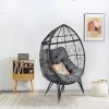 Outdoor Patio Wicker Egg Chair Indoor Basket Wicker Chair with Grey Cushion for Backyard Poolside