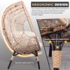 3 Piece Patio Egg Chairs Set with Side Table, Natural Color PE Rattan and Beige Cushion