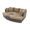 TOPMAX 6-Piece Patio Outdoor Conversation Round Sofa Set, PE Wicker Rattan Separate Seating Group with Coffee Table, Brown