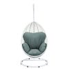 ACME Simona Patio Swing Chair with Stand in Green Fabric & White Wicker