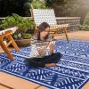 4.98x8FT Reversible Outdoor Rug Waterproof Mat with Storage Bag Portable Plastic Carpet Indoor Outdoor Activity for Picnic Patio Deck RV Blue & White