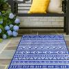 4.98x8FT Reversible Outdoor Rug Waterproof Mat with Storage Bag Portable Plastic Carpet Indoor Outdoor Activity for Picnic Patio Deck RV Blue & White