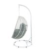 ACME Simona Patio Swing Chair with Stand in Green Fabric & White Wicker